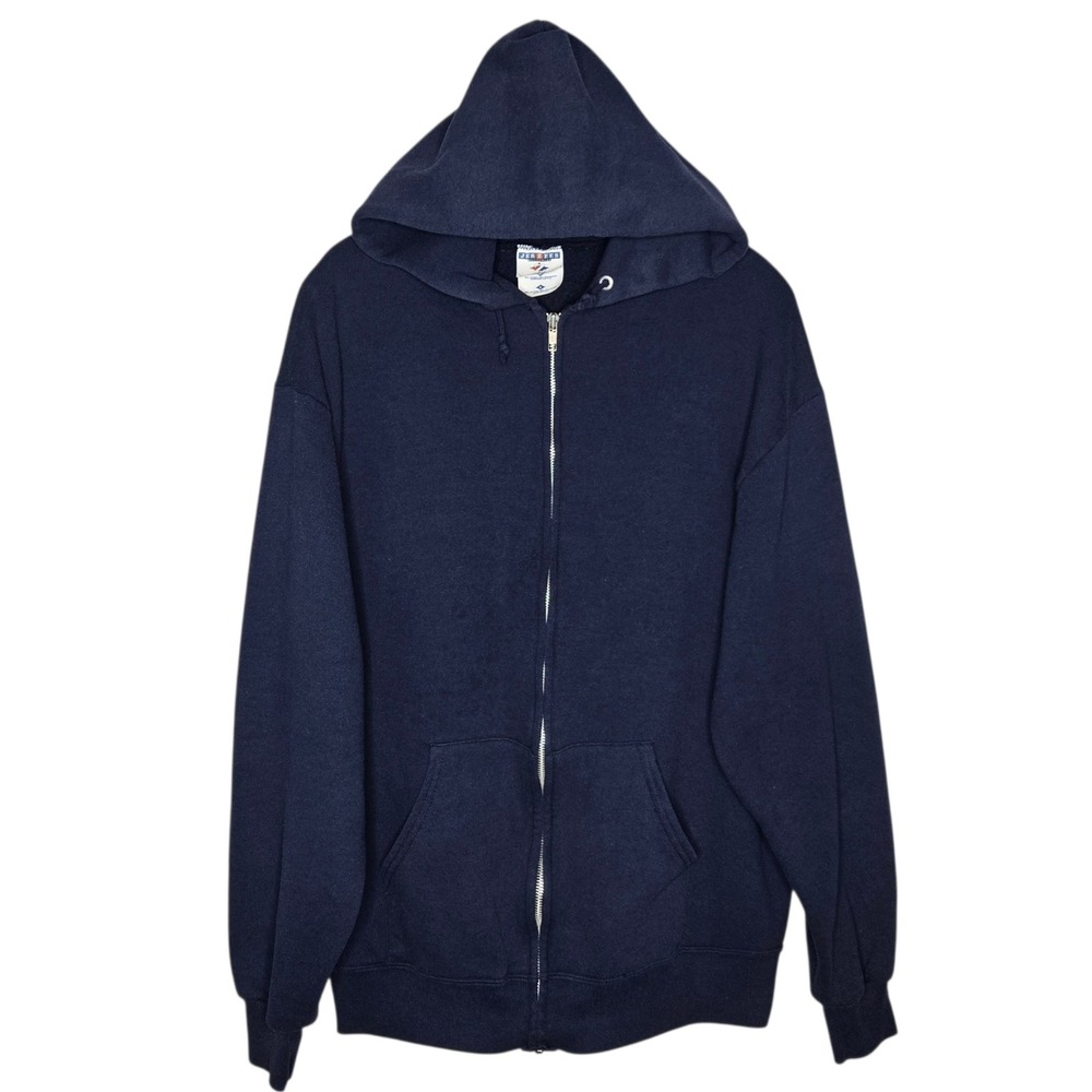 Vintage Jerzees Nublend Full Zip Hoodie Navy Blue Size L Made in USA Blank
